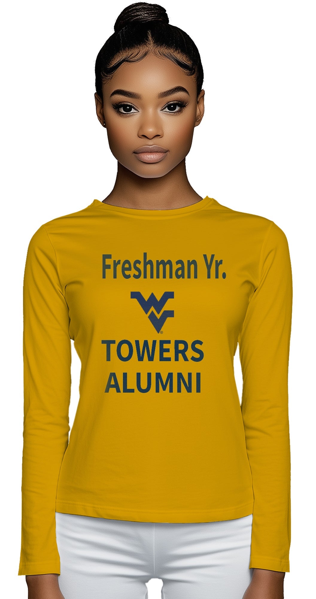 Freshman Yr. Alumni Towers Long Sleeve T-Shirt – Gold (Women’s Fall/Winter Collection) - Sassy Foot Fashion