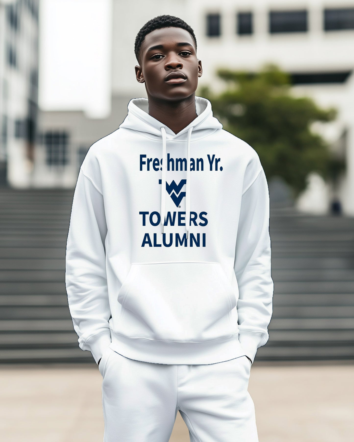 Freshman Yr. Towers Alumni Hoodie – White (Men’s Fall/Winter Collection) - Sassy Foot Fashion