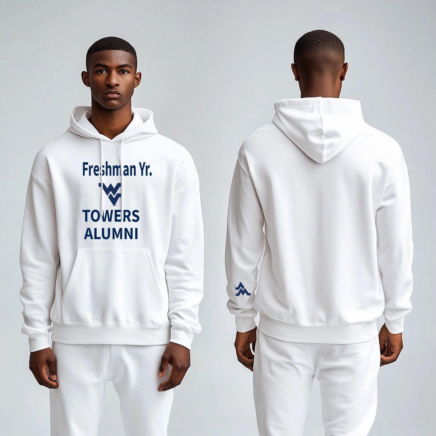Freshman Yr. Towers Alumni Hoodie – White (Men’s Fall/Winter Collection) - Sassy Foot Fashion