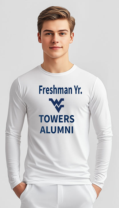 Freshman Yr. Alumni Towers Long Sleeve T-Shirt – White (Men’s Fall/Winter Collection) - Sassy Foot Fashion