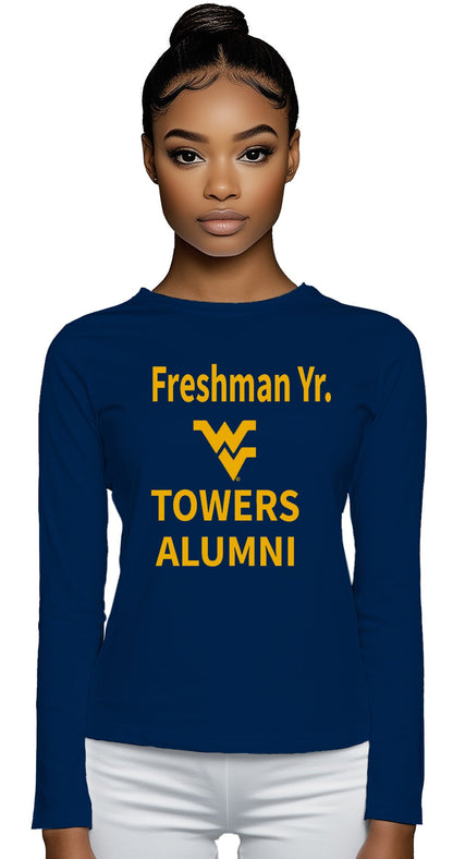Freshman Yr. Alumni Towers Long Sleeve T-Shirt – Blue (Women’s Fall/Winter Collection) - Sassy Foot Fashion