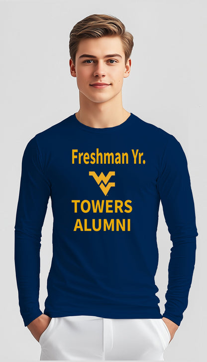 Freshman Yr. Alumni Towers Long Sleeve T-Shirt – Blue (Men’s Fall/Winter Collection) - Sassy Foot Fashion