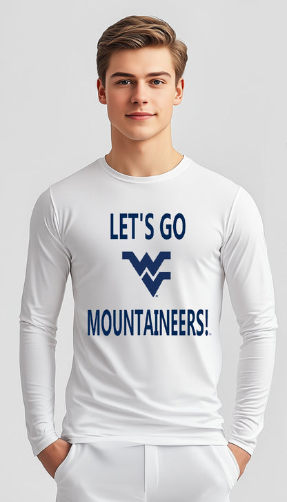 Let’s Go Mountaineers! Long Sleeve T-Shirt – White (Men’s Fall/Winter Collection) - Sassy Foot Fashion
