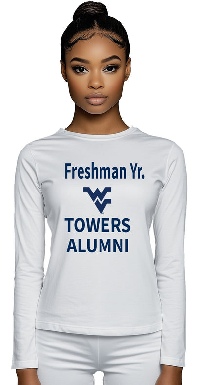 Freshman Yr. Alumni Towers Long Sleeve T-Shirt – White (Women’s Fall/Winter Collection) - Sassy Foot Fashion