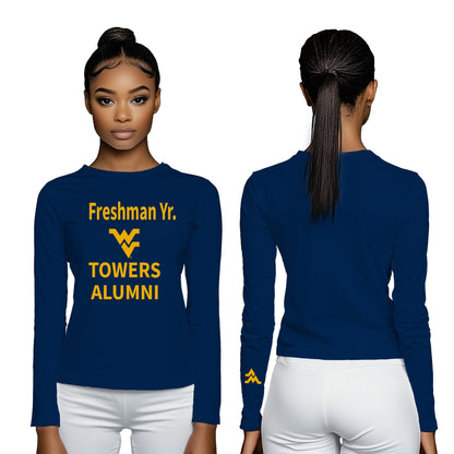 Freshman Yr. Alumni Towers Long Sleeve T-Shirt – Blue (Women’s Fall/Winter Collection) - Sassy Foot Fashion