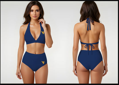 Women's Mountaineer "Retro" Swimwear (Two-Piece) (Blue) - Sassy Foot Fashion