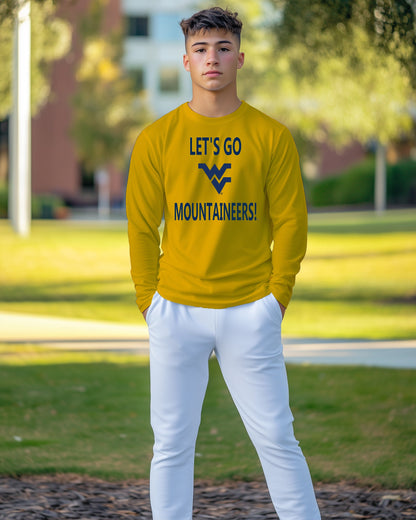Let’s Go Mountaineers! Long Sleeve T-Shirt – Gold (Men’s Fall/Winter Collection) - Sassy Foot Fashion