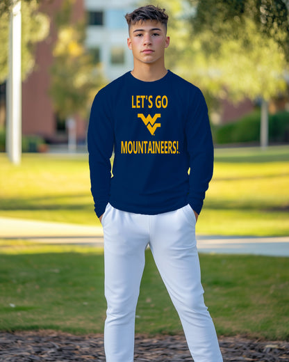 Let’s Go Mountaineers! Long Sleeve T-Shirt – Blue (Men’s Fall/Winter Collection) - Sassy Foot Fashion