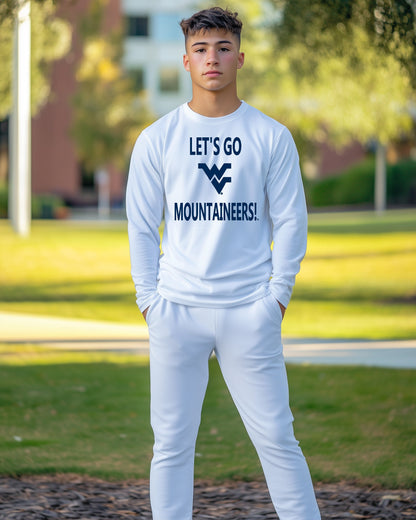 Let’s Go Mountaineers! Long Sleeve T-Shirt – White (Men’s Fall/Winter Collection) - Sassy Foot Fashion