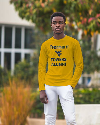 Freshman Yr. Alumni Towers Long Sleeve T-Shirt – Gold (Men’s Fall/Winter Collection) - Sassy Foot Fashion