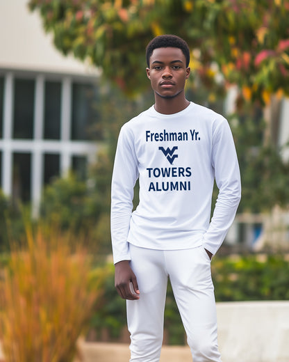 Freshman Yr. Alumni Towers Long Sleeve T-Shirt – White (Men’s Fall/Winter Collection) - Sassy Foot Fashion