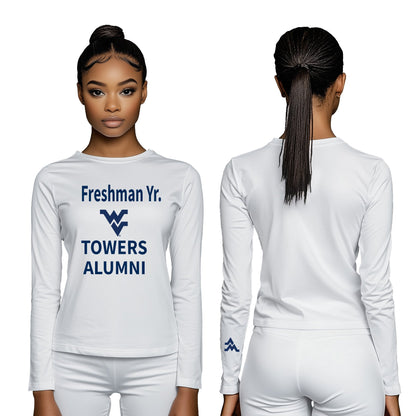 Freshman Yr. Alumni Towers Long Sleeve T-Shirt – White (Women’s Fall/Winter Collection) - Sassy Foot Fashion