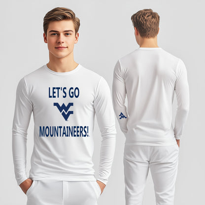 Let’s Go Mountaineers! Long Sleeve T-Shirt – White (Men’s Fall/Winter Collection) - Sassy Foot Fashion