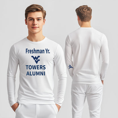 Freshman Yr. Alumni Towers Long Sleeve T-Shirt – White (Men’s Fall/Winter Collection) - Sassy Foot Fashion